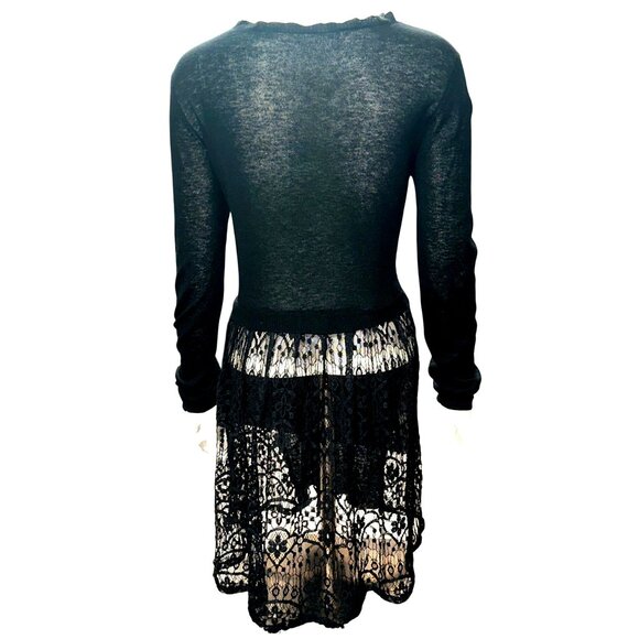 CCC Black Lace Trimmed Long Cardigan Sweater With Scalloped Front Edges Size Med - Picture 3 of 7